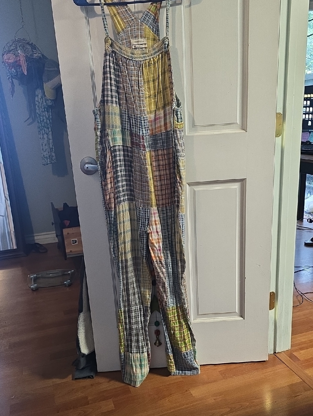 Urban Outfitters Patchwork Plaid Jumpsuit in Yellow, Green, Blue, Brown